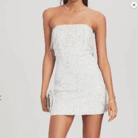 Retrofête Cassandra White Sequin Fringe Mini Dress XS - Picture 4 of 8
